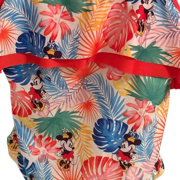 Disney Minnie Mouse Tropical Print One-Piece Swimsuit With Ruffle Detail Adjusta - Picture 3 of 6
